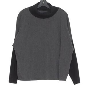 Lafayette 148 Womens Sweatshirt Turtleneck Ribbed Sleeve Gray Black Size 1X FP